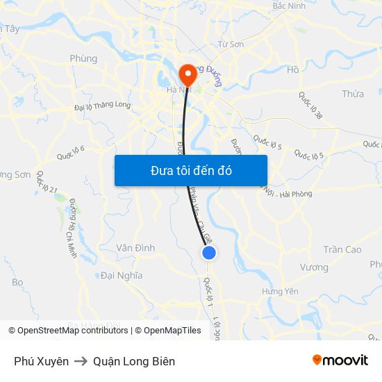 Phú Xuyên to Quận Long Biên map