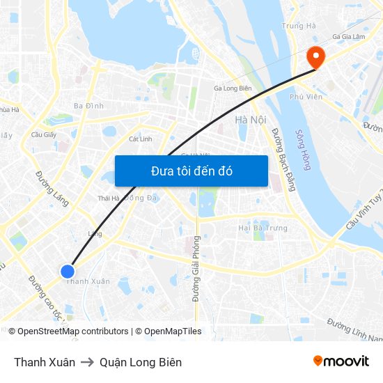 Thanh Xuân to Quận Long Biên map