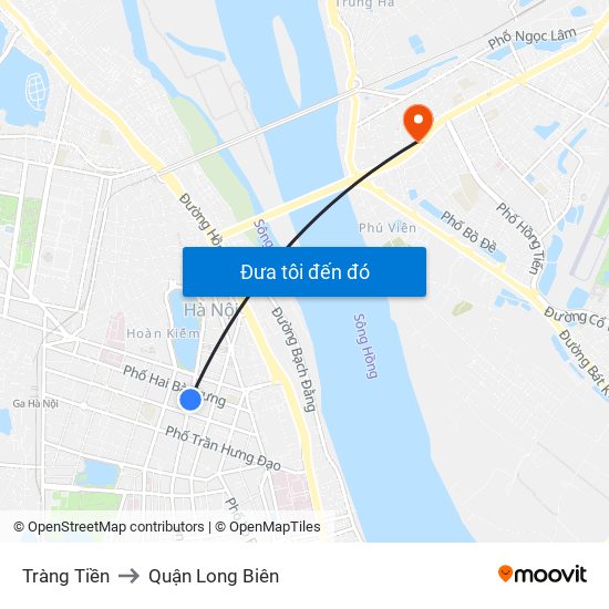 Tràng Tiền to Quận Long Biên map