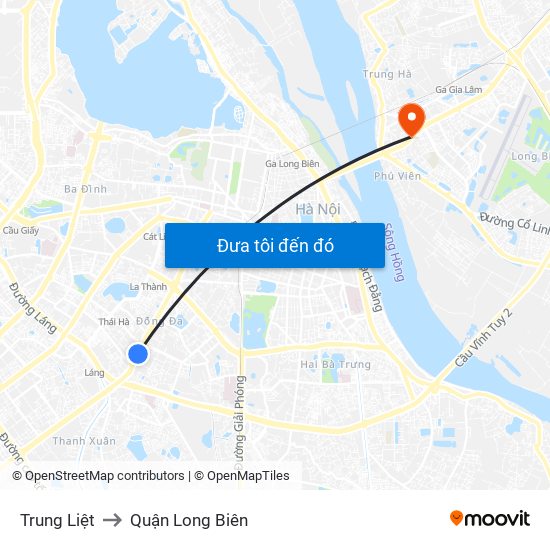 Trung Liệt to Quận Long Biên map