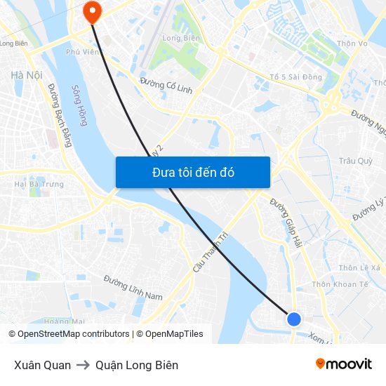 Xuân Quan to Quận Long Biên map