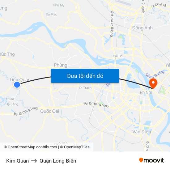 Kim Quan to Quận Long Biên map