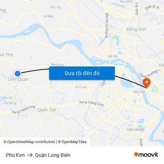 Phú Kim to Quận Long Biên map