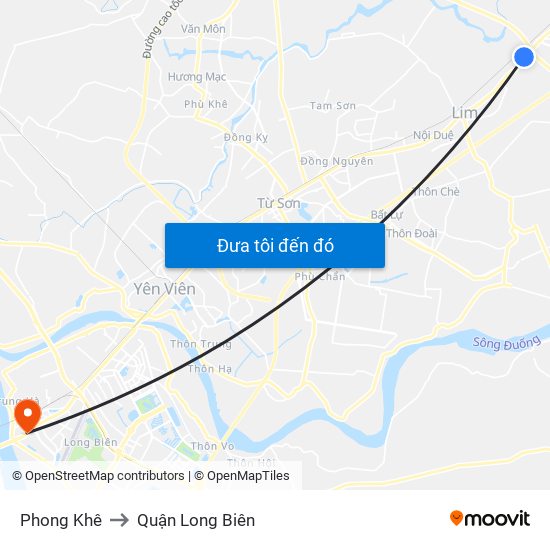 Phong Khê to Quận Long Biên map