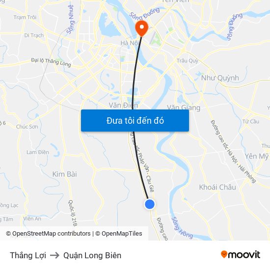 Thắng Lợi to Quận Long Biên map