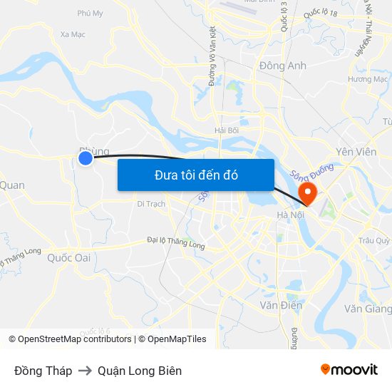 Đồng Tháp to Quận Long Biên map
