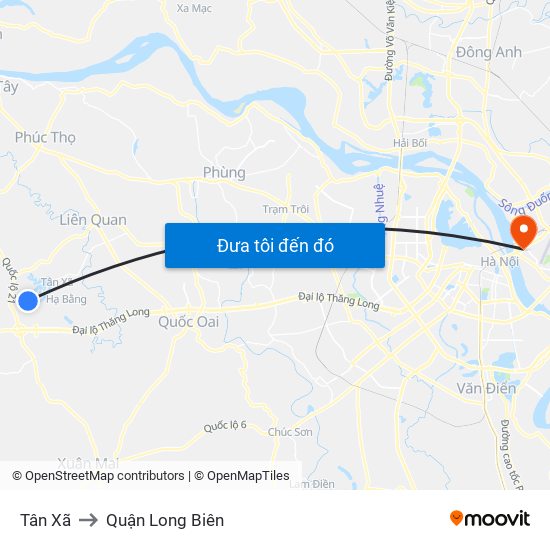 Tân Xã to Quận Long Biên map