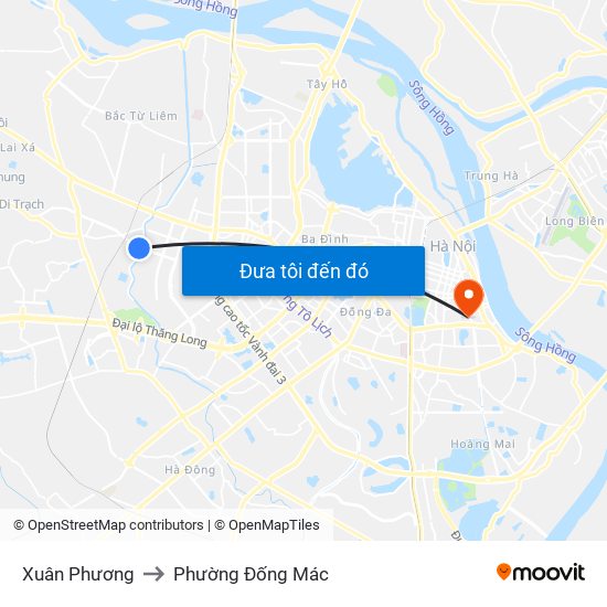 Xuân Phương to Phường Đống Mác map