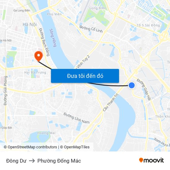 Đông Dư to Phường Đống Mác map