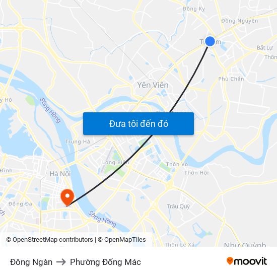 Đông Ngàn to Phường Đống Mác map