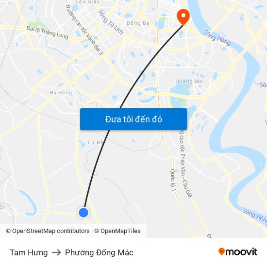 Tam Hưng to Phường Đống Mác map