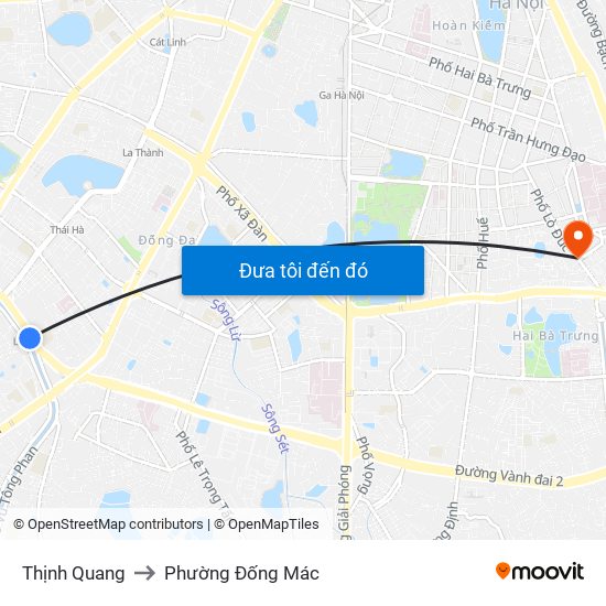 Thịnh Quang to Phường Đống Mác map