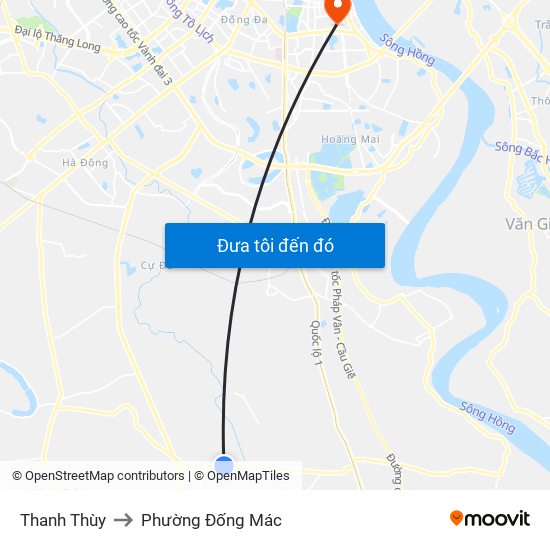 Thanh Thùy to Phường Đống Mác map