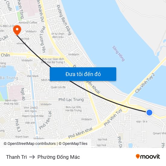 Thanh Trì to Phường Đống Mác map
