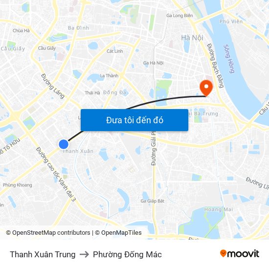 Thanh Xuân Trung to Phường Đống Mác map