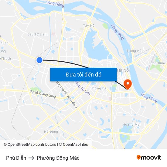 Phú Diễn to Phường Đống Mác map