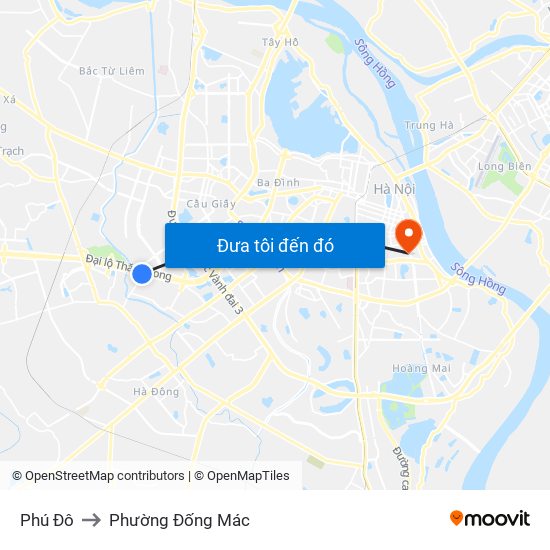 Phú Đô to Phường Đống Mác map
