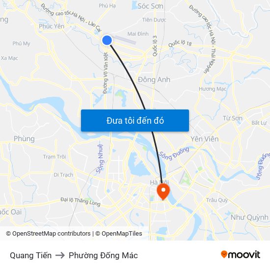 Quang Tiến to Phường Đống Mác map