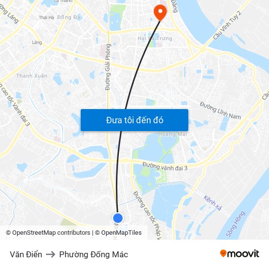 Văn Điển to Phường Đống Mác map