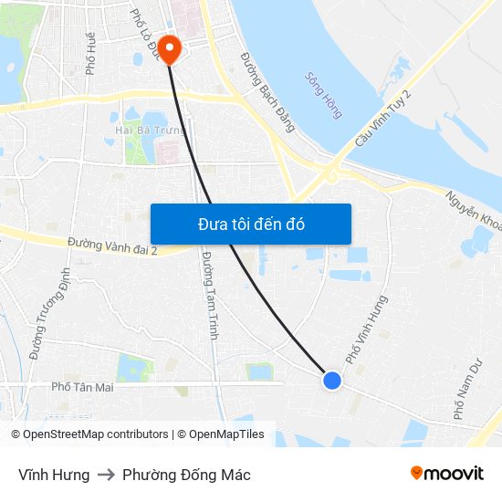 Vĩnh Hưng to Phường Đống Mác map