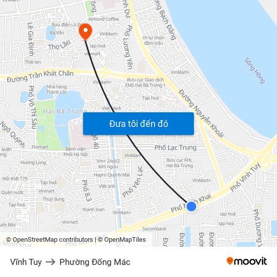 Vĩnh Tuy to Phường Đống Mác map