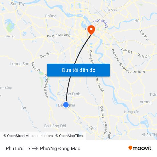 Phù Lưu Tế to Phường Đống Mác map