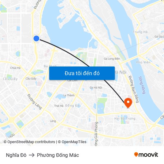 Nghĩa Đô to Phường Đống Mác map