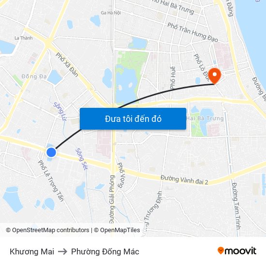 Khương Mai to Phường Đống Mác map