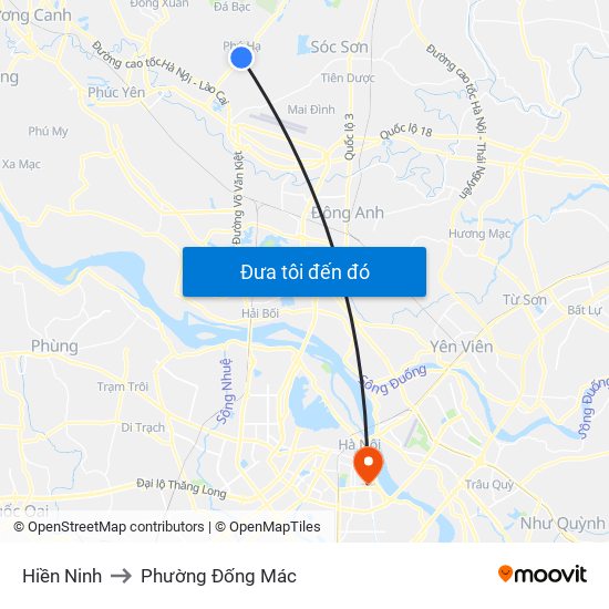 Hiền Ninh to Phường Đống Mác map