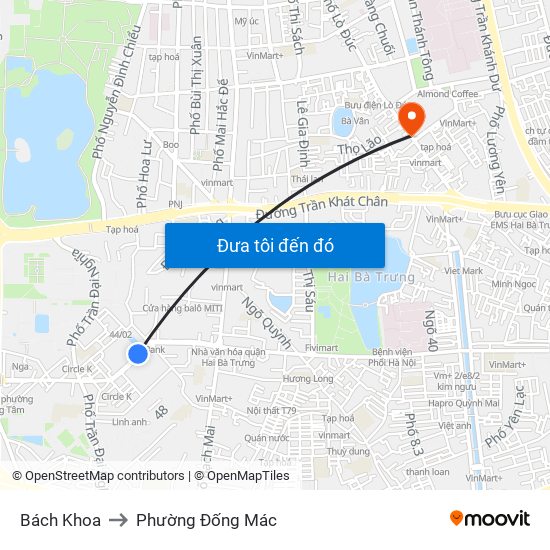 Bách Khoa to Phường Đống Mác map