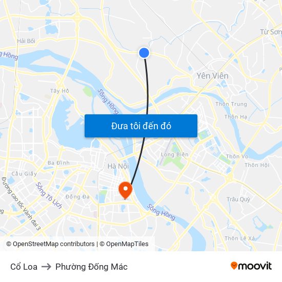 Cổ Loa to Phường Đống Mác map