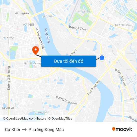 Cự Khối to Phường Đống Mác map