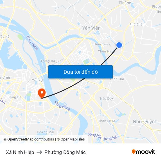 Xã Ninh Hiệp to Phường Đống Mác map
