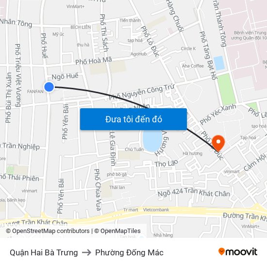 Quận Hai Bà Trưng to Phường Đống Mác map