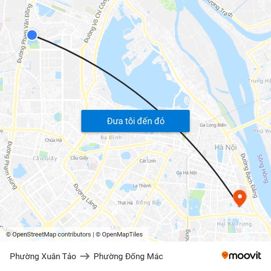 Phường Xuân Tảo to Phường Đống Mác map