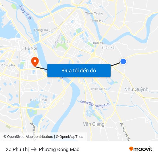 Xã Phú Thị to Phường Đống Mác map