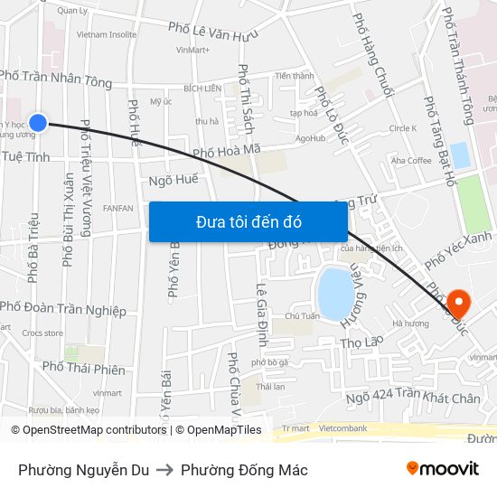 Phường Nguyễn Du to Phường Đống Mác map