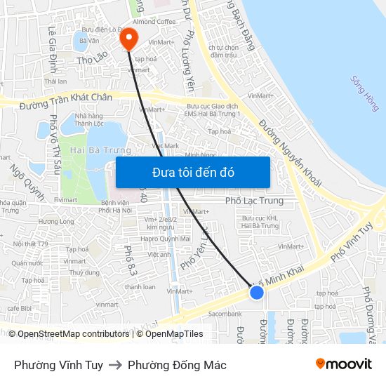 Phường Vĩnh Tuy to Phường Đống Mác map