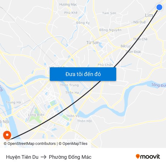 Huyện Tiên Du to Phường Đống Mác map
