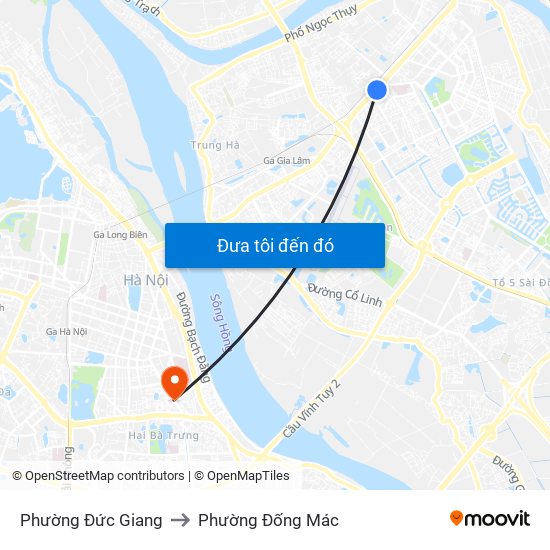 Phường Đức Giang to Phường Đống Mác map