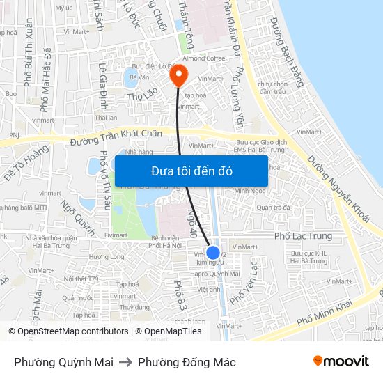 Phường Quỳnh Mai to Phường Đống Mác map