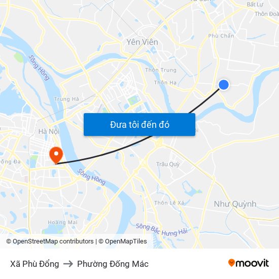 Xã Phù Đổng to Phường Đống Mác map