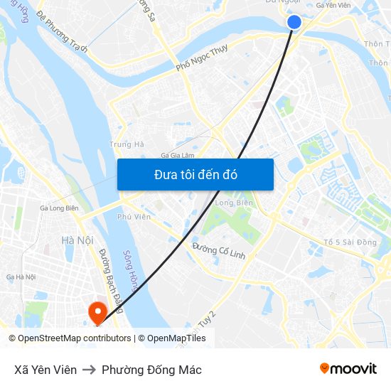 Xã Yên Viên to Phường Đống Mác map