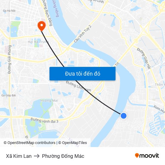 Xã Kim Lan to Phường Đống Mác map