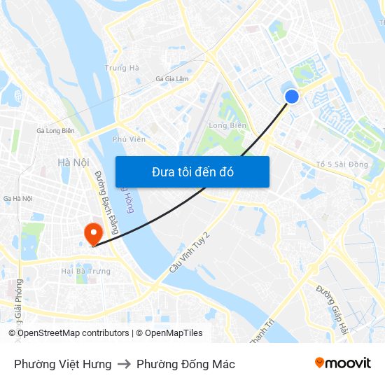 Phường Việt Hưng to Phường Đống Mác map