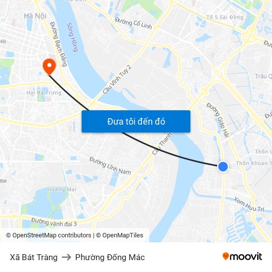 Xã Bát Tràng to Phường Đống Mác map