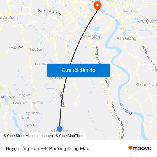 Huyện Ứng Hòa to Phường Đống Mác map