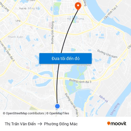 Thị Trấn Văn Điển to Phường Đống Mác map