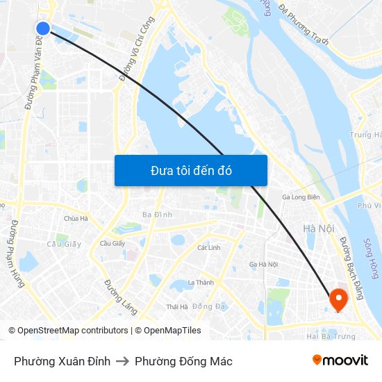 Phường Xuân Đỉnh to Phường Đống Mác map