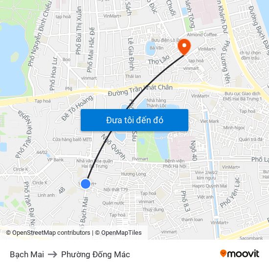 Bạch Mai to Phường Đống Mác map